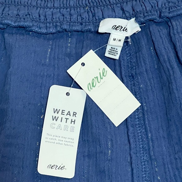 Aerie Women's Blue Metallic Stripe Drawstring Shorts Size M Medium New NWT - Picture 9 of 15